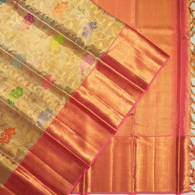 Kanchipuram Silk Tissue Jaal Gold Saree