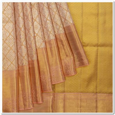 Kanchipuram Silk Tissue Brocade Pink Saree