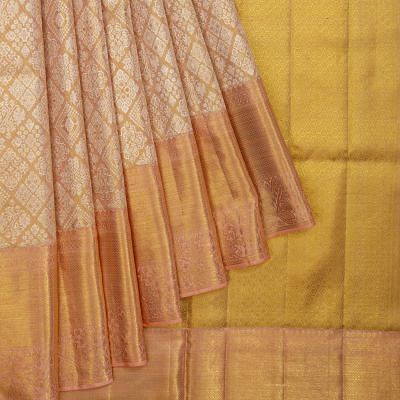 Kanchipuram Silk Tissue Brocade Pink Saree