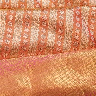 Kanchipuram Silk Tissue Brocade Orange Saree