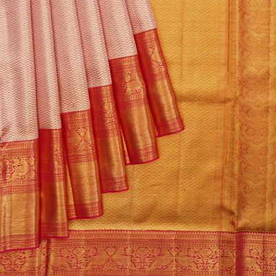 Kanchipuram Silk Tissue Zig Zag Lines Peach Saree