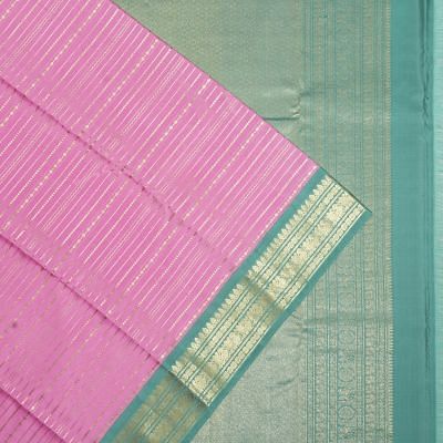 Kanchipuram Silk Horizontal Lines Pink Saree