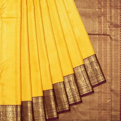 Kanchipuram Silk Zig Zag Lines Mustard Yellow Saree