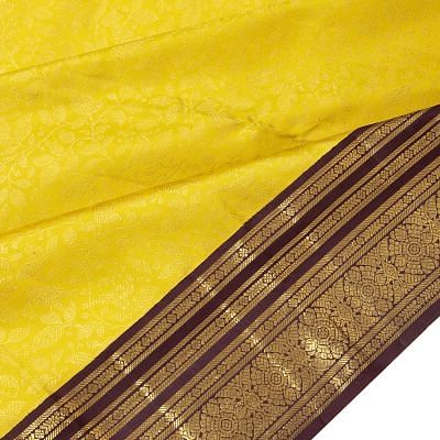 Kanchipuram Silk Brocade Yellow Saree With Ganga Jamuna Border