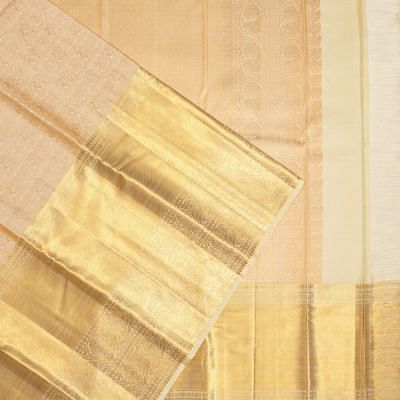 Kanchipuram Silk Checks And Butta Cream Saree