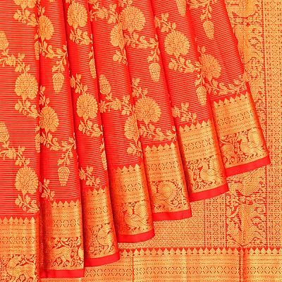 Kanchipuram Silk Oosi Lines And Jaal Red Saree