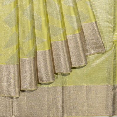 Kanchipuram Silk Tissue Geometrical Brocade Neon Green Saree