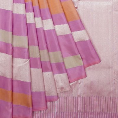 Kanchipuram Silk Diagonal Lines Lavender Saree