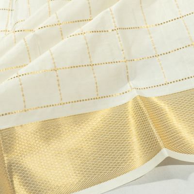 Kanchipuram Silk Checks White Dhoti With Kanduva