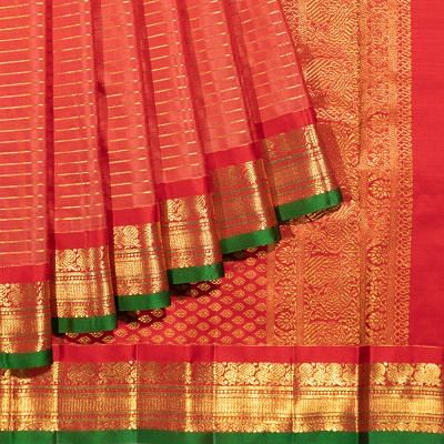 Kanchipuram Silk Horizontal Lines Red Saree