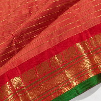 Kanchipuram Silk Horizontal Lines Red Saree