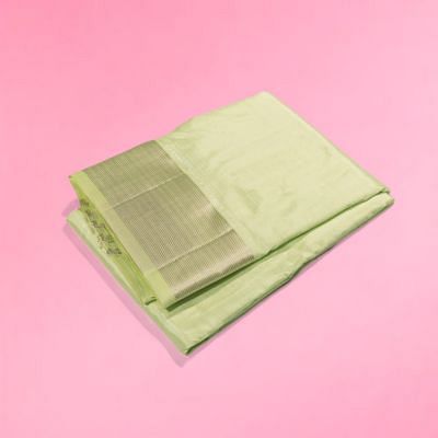 Kanchipuram Silk Tissue Plain Pista Green Dhoti With Kanduva