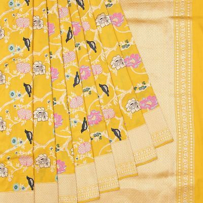 Banarasi Silk Meenakari Jaal Yellow Saree