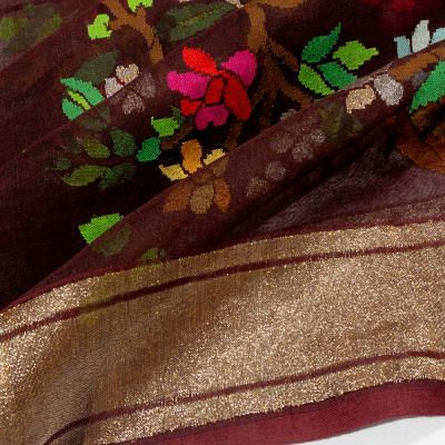 Banarasi Handspun Cotton All Over Jamdani Brown Saree