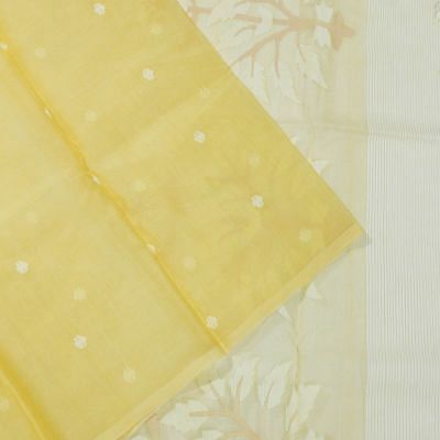 Dhakai Kora Organza Jamdani Butta Lemon Yellow Saree