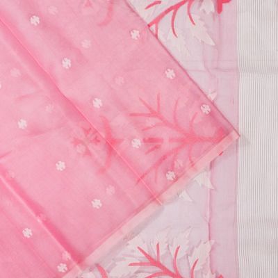 Dhakai Kora Organza Jamdani Butta Baby Pink Saree