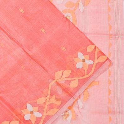 Dhakai Kora Organza Jamdani Butta Peach Saree