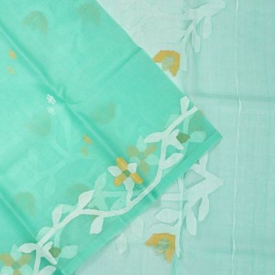 Dhakai Kora Organza Jamdani Butta Sea Green Saree