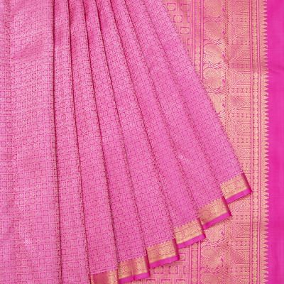 Kanchipuram Silk Checks And Butta Magenta Pink Saree