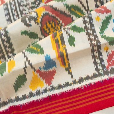 Pochampally Silk Ikat Off White Saree