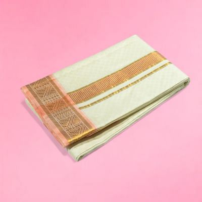 Kanchipuram Silk Jacquard White Dhoti With Kanduva