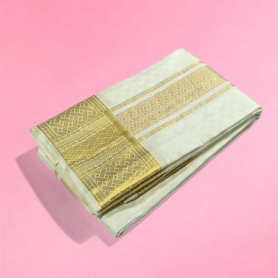 Kanchipuram Silk Jacquard Checks White Dhoti With Kanduva