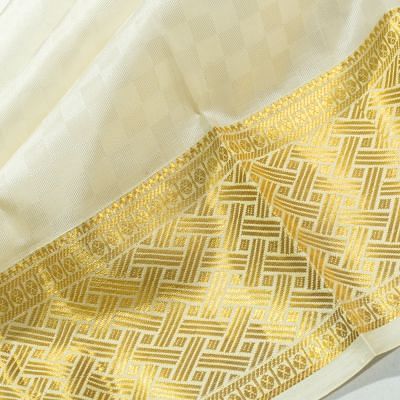 Kanchipuram Silk Jacquard Checks White Dhoti With Kanduva