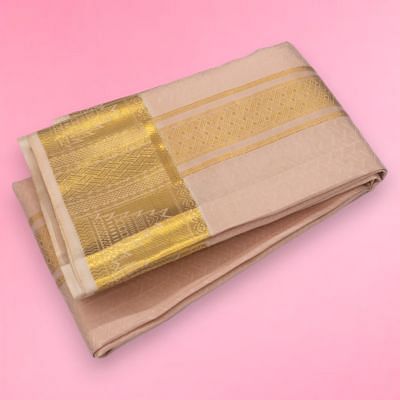 Kanchipuram Silk Jacquard Peach Dhoti With Kanduva