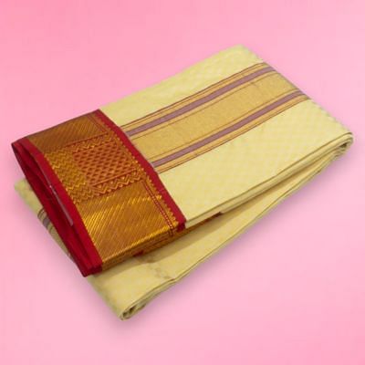 Kanchipuram Silk Jacquard Cream Dhoti With Kanduva