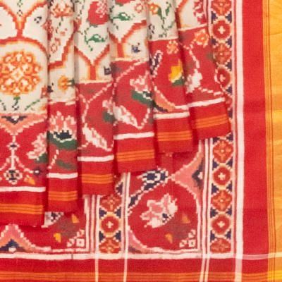 Natural Dye Patan Patola Silk Double Ikat Off White Saree