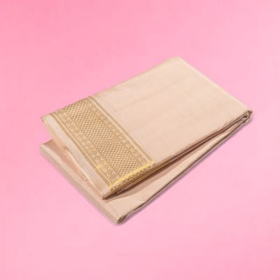 Kanchipuram Silk Plain Peach Dhoti With Kanduva