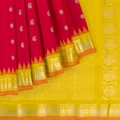 Gadwal Silk Butta Pinkish Red Saree