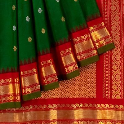 Gadwal Silk Butta Bottle Green Saree