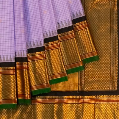 Gadwal Silk Checks And Butta Lavender Saree