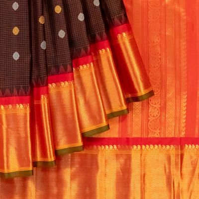 Gadwal Silk Checks And Butta Brown Saree