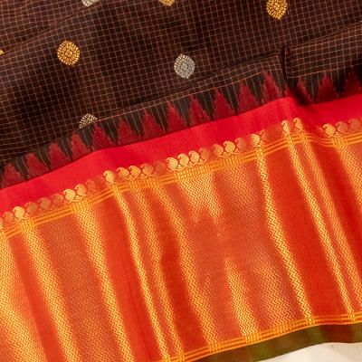 Gadwal Silk Checks And Butta Brown Saree