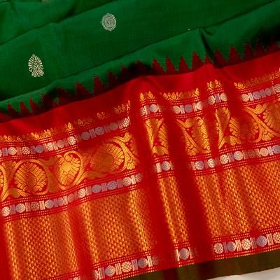 Gadwal Silk Butta Dark Green Saree