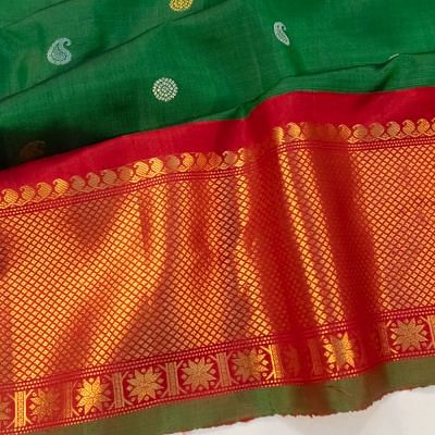 Gadwal Silk Butta Dark Green Saree