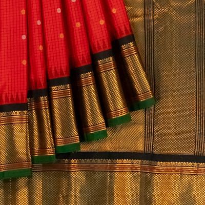 Gadwal Silk Checks And Butta Red Saree