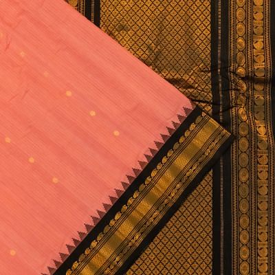 Gadwal Cotton Vertical Lines And Butta Peach Saree