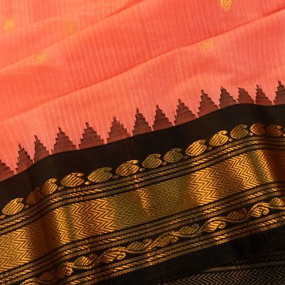 Gadwal Cotton Vertical Lines And Butta Peach Saree