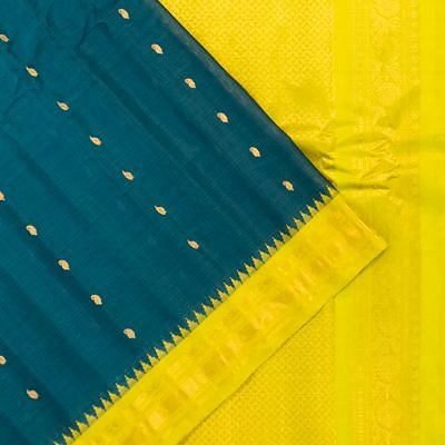 Gadwal Cotton Checks And Butta Teal Blue Saree