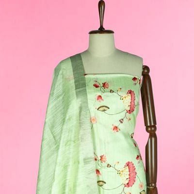 Tussar Pichwai Printed Pastel Green Salwar Suit Set