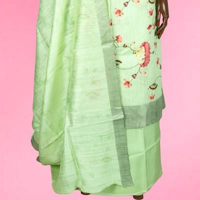 Tussar Pichwai Printed Pastel Green Salwar Suit Set