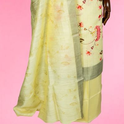 Tussar Pichwai Printed Lemon Yellow Salwar Suit Set