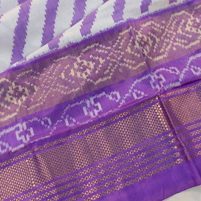 Pochampally Silk Ikat Leheriya White And Violet Saree