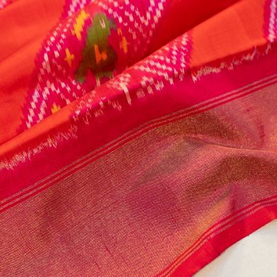 Pochampally Silk Ikat Dual Tone Pink And Orange Saree