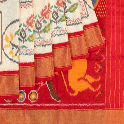 Pochampally Silk Ikat Off White Saree