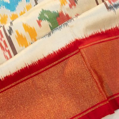 Pochampally Silk Ikat Off White Saree