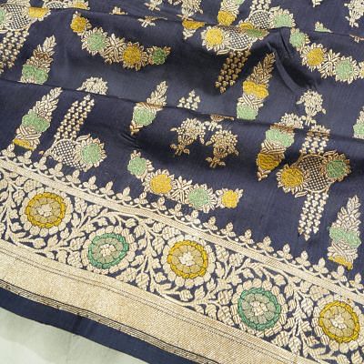 Banarasi Silk Kadwa Butta Midnight Blue Saree